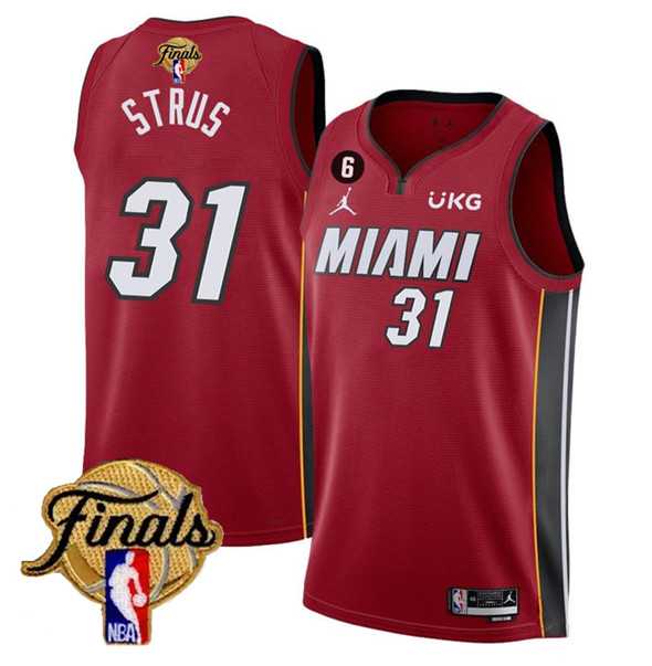 Mens Miami Heat #31 Max Strus Red 2023 Finals Statement Edition With NO.6 Patch Stitched Basketball Jersey Dzhi->miami heat->NBA Jersey